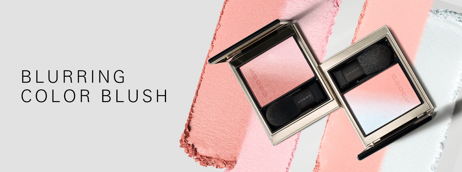 SUQQU Blurring Color Blush 07 and 08 blusher palettes on colourful texture background.