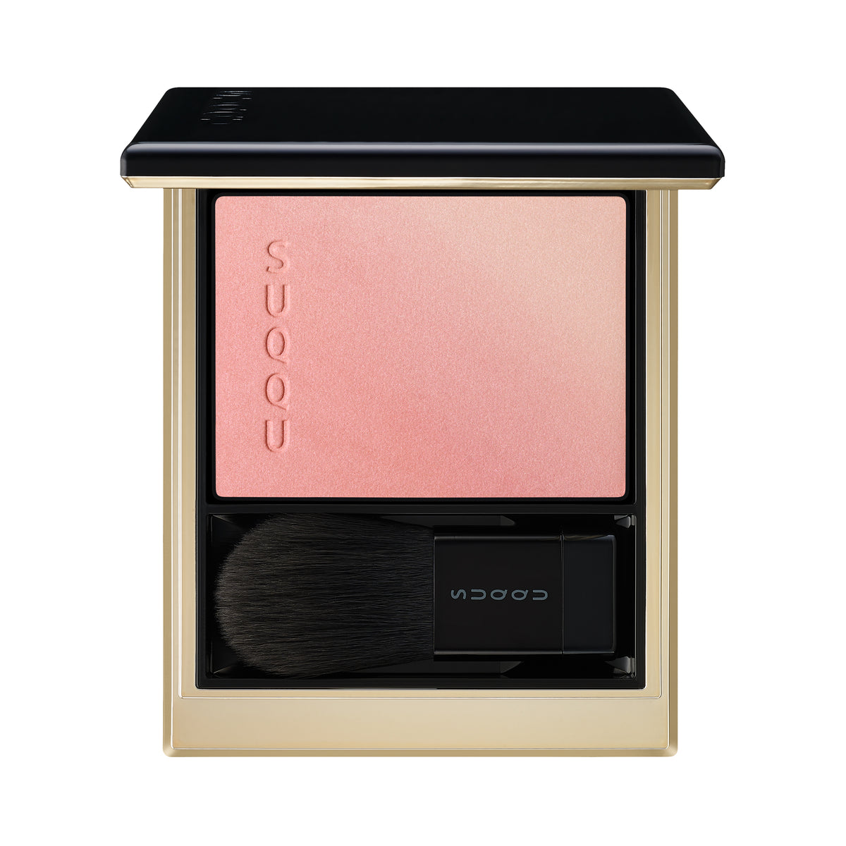 SUQQU Blurring Color Blush 119 luxury Japanese cosmetic blusher compact on white background. Coral pink and pale beige pink highlighter shades.