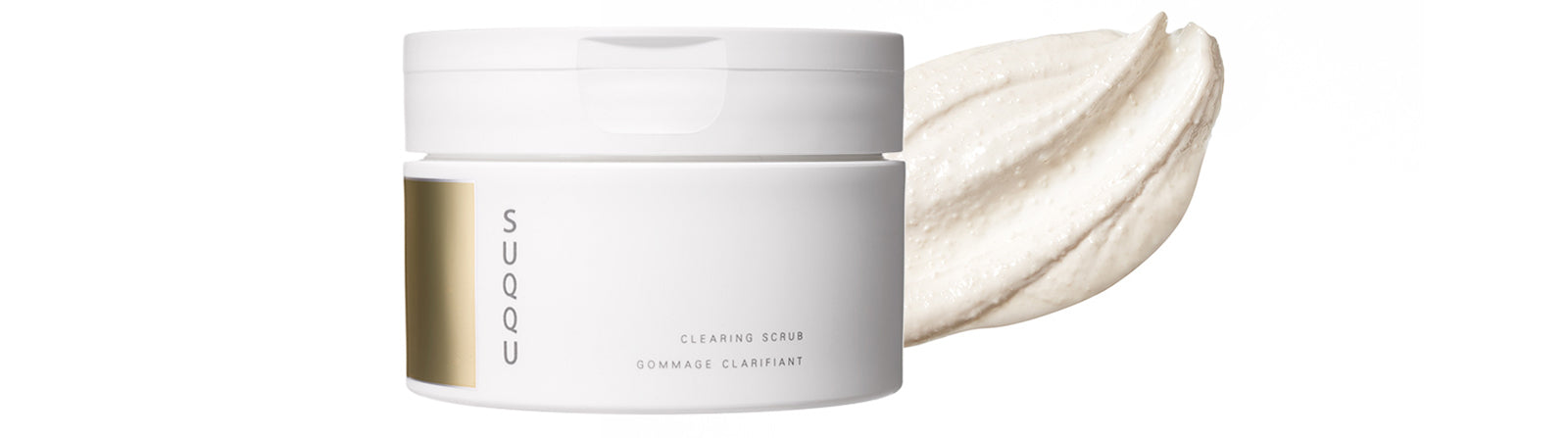 SUQQU Clearing Scrub face cleanser tub with swatch texture