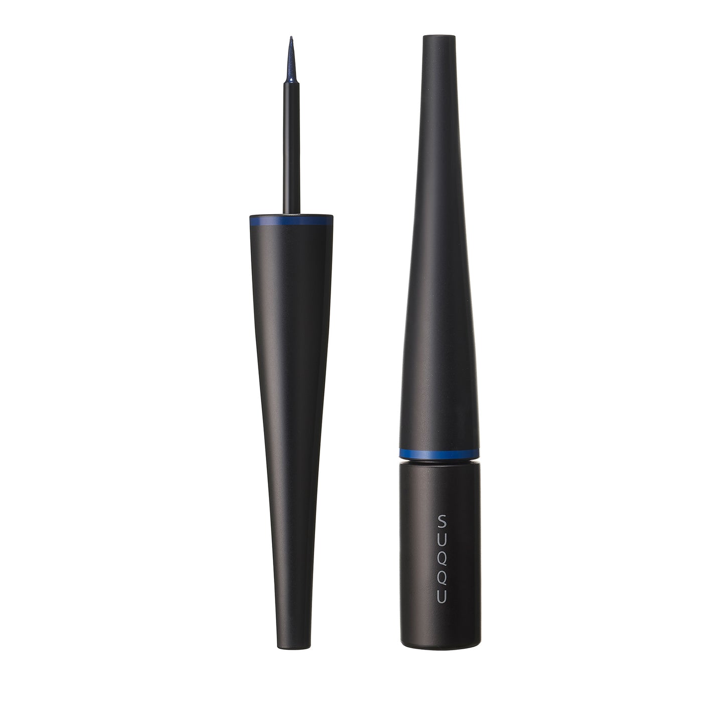 SUQQU Color Ink Liquid Eyeliner 04 navy make up product with cap open and felt tip on a plain background.