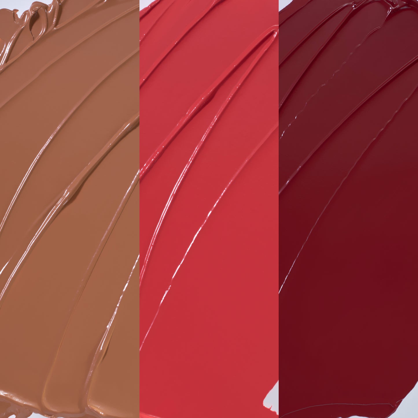 Three shades of SUQQU Cream Touch Blush and Lip product swatch textures