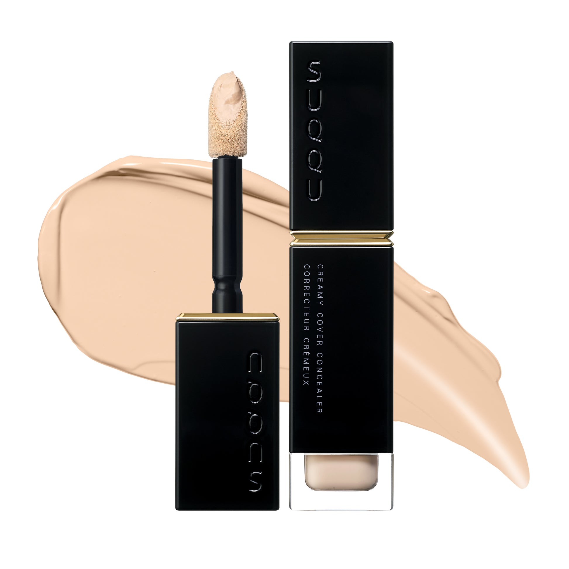 SUQQU Creamy Cover Concealer product with single texture swatch background.