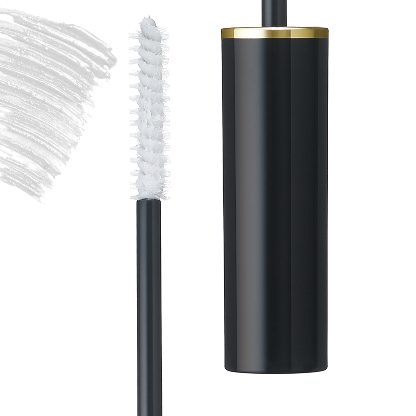 SUQQU Eyelash Base product with brush close up and swatch on plain background