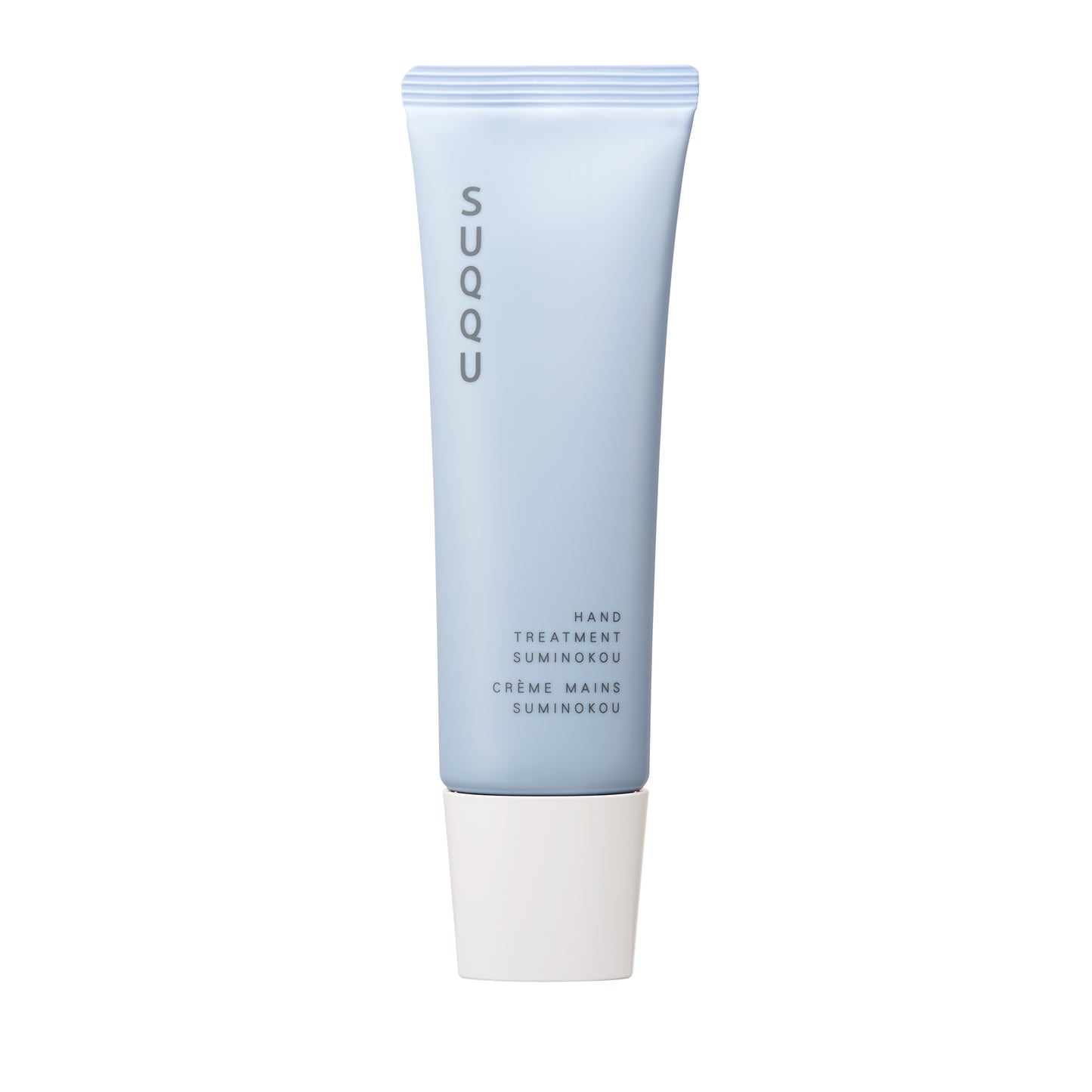 SUQQU Hand Treatment Suminokou Japanese scented moisturising hand cream on plain background.