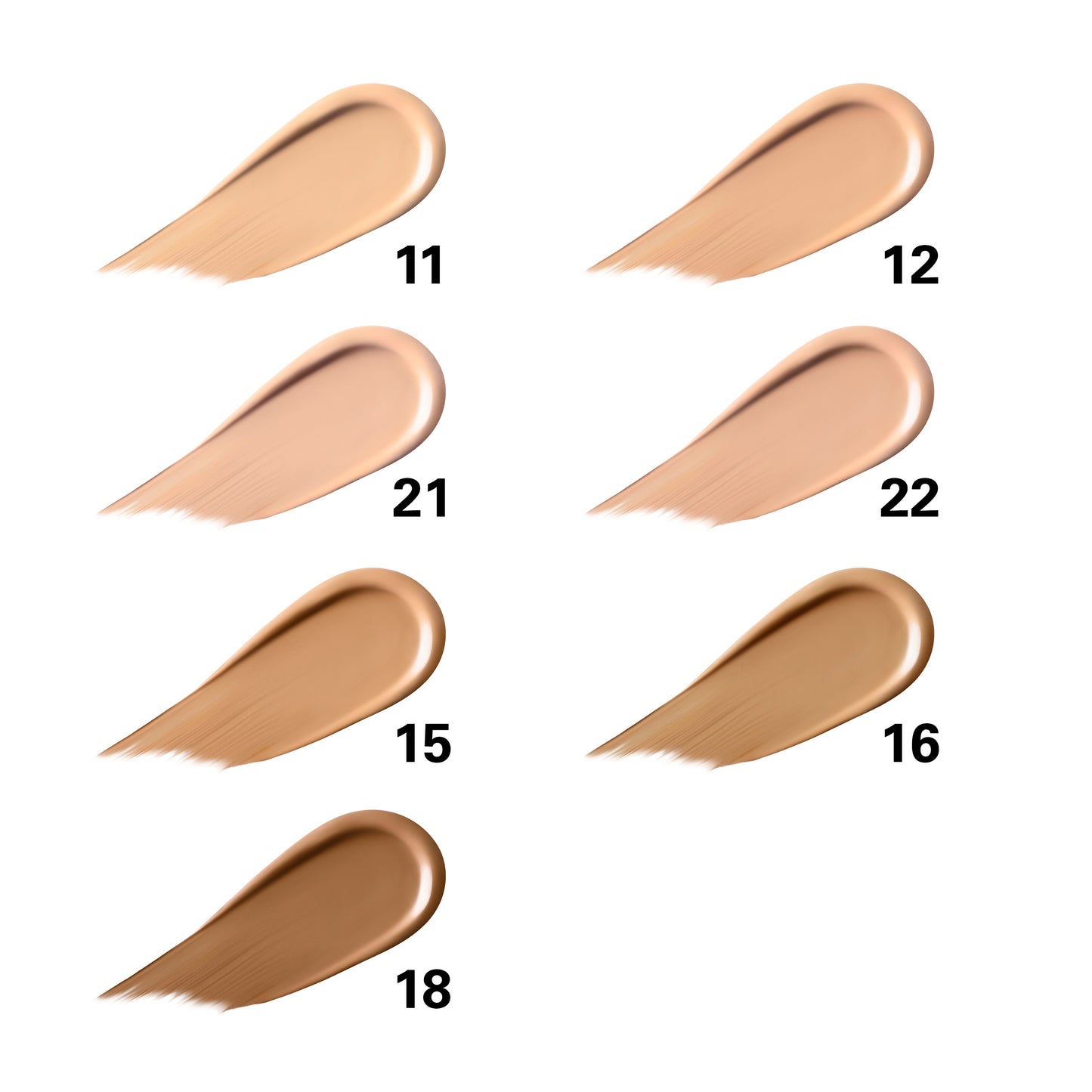 SUQQU Intense Cover Concealer base make up product swatch shade guide. 11, 12, 21, 22, 15, 16, 18.