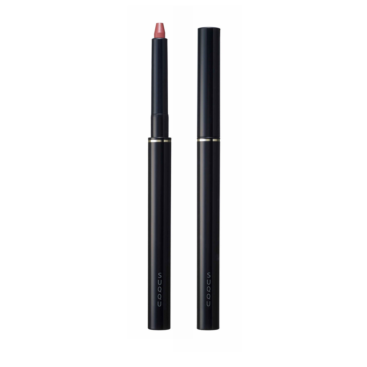 SUQQU Lip Defining Pencil 03 red lip colour product on plain background with cap on and off.