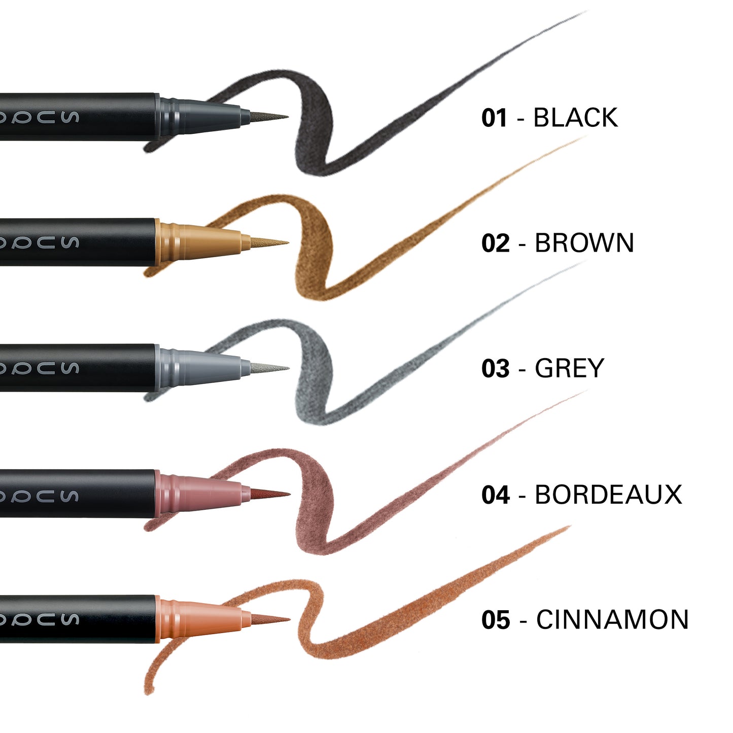 Various SUQQU Nuance Eyeliner make up products with swatches