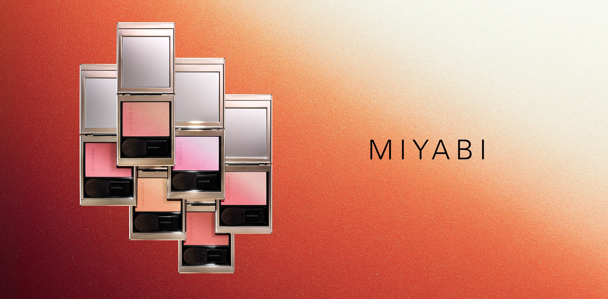 Miyabi title with six blusher palettes on gradient background