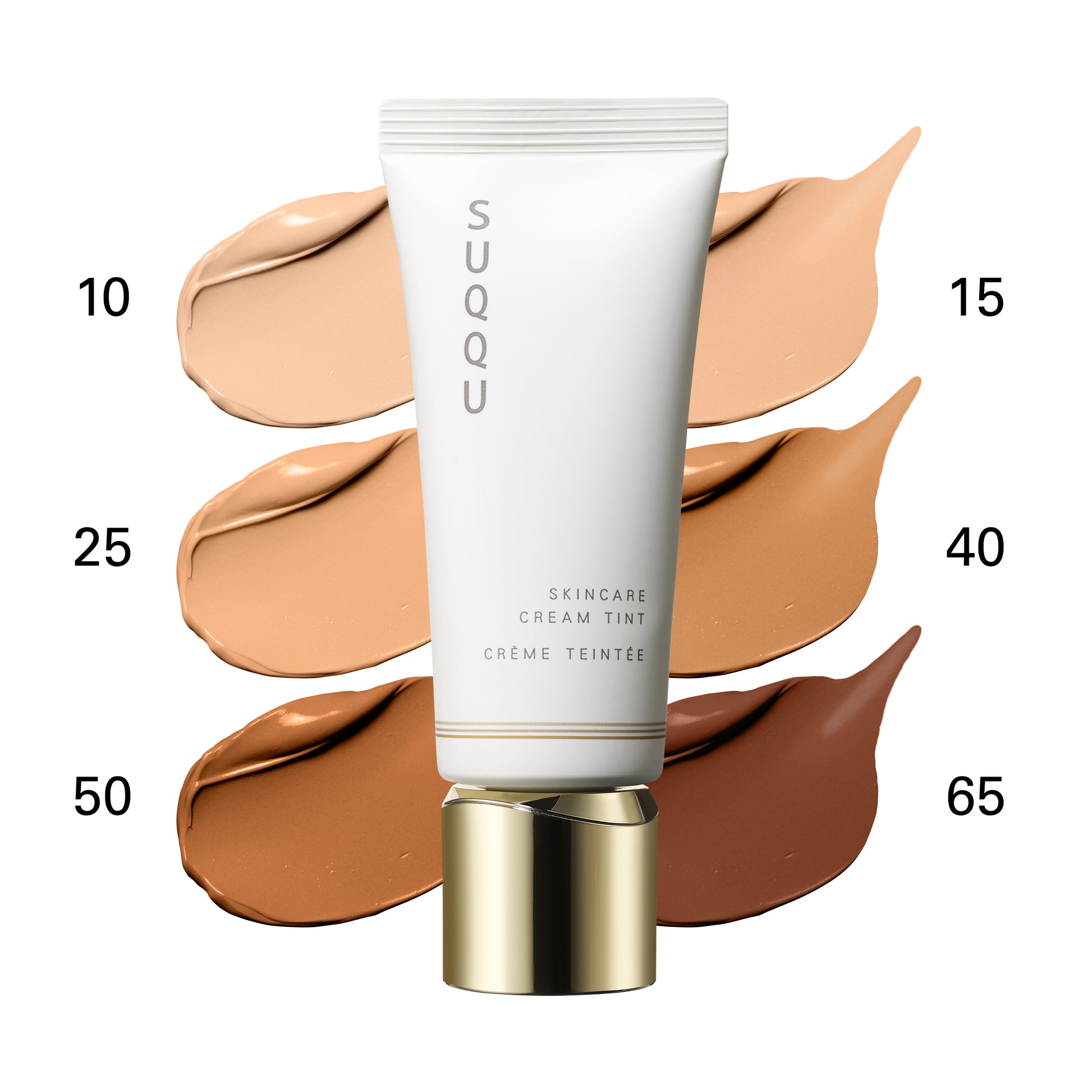 SUQQU Skincare Cream Tint foundation tube on plain background with colour swatches and numbers.