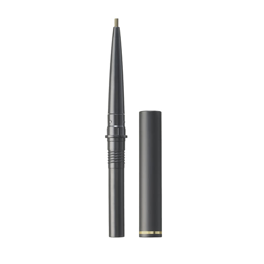 SUQQU Smooth Eyebrow Pencil Refill 01  Khaki green brown colour eyebrow make up product with lid open on plain background.