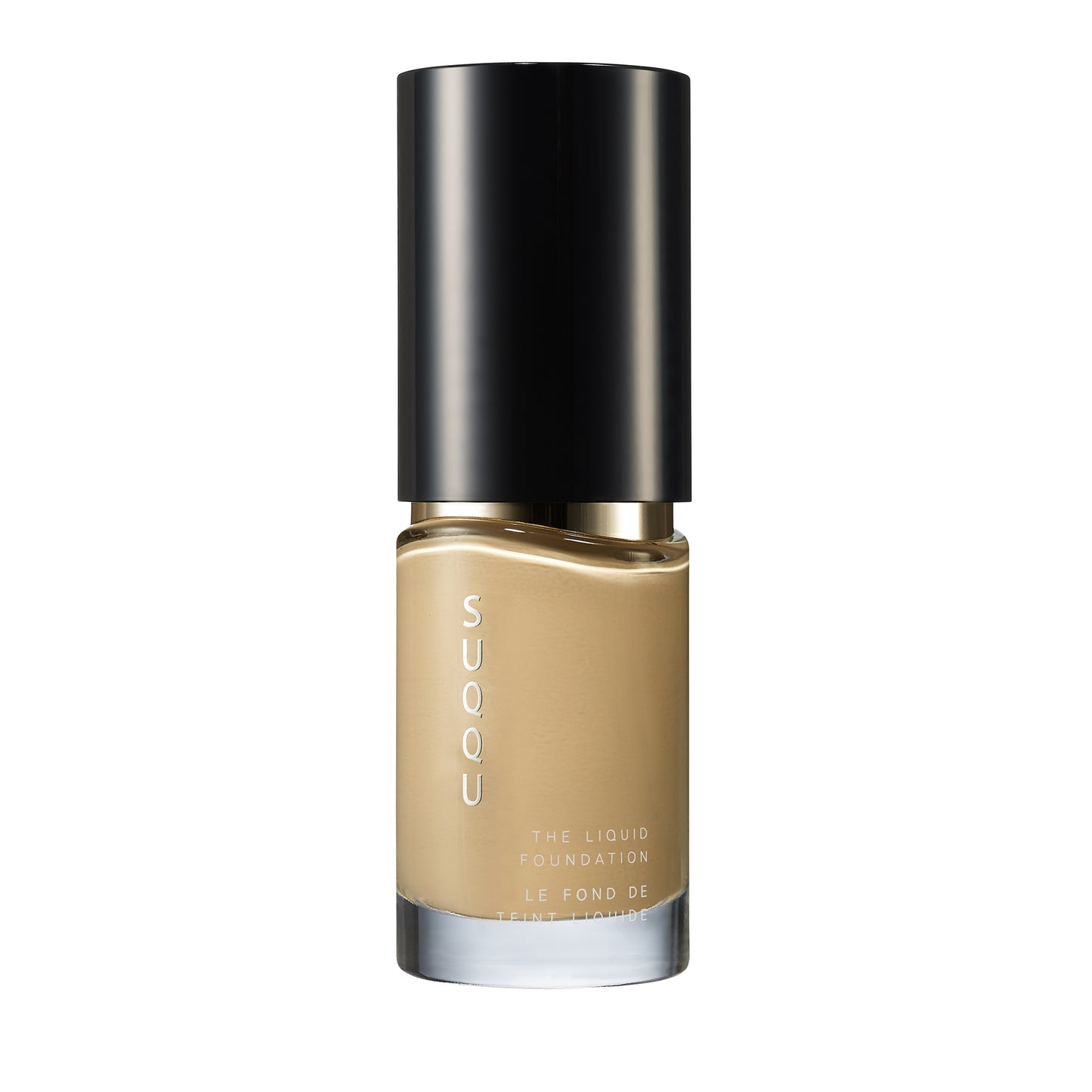 SUQQU The Liquid Foundation 025 luxury Japanese base make up bottle on plain background.