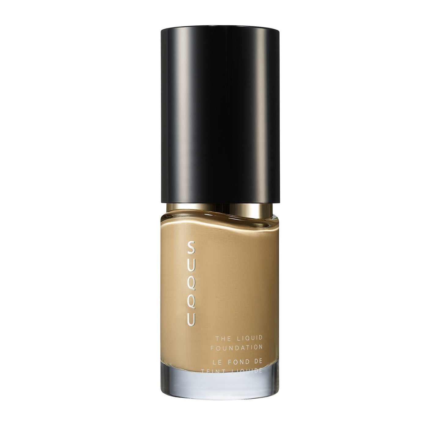 SUQQU The Liquid Foundation 030 luxury Japanese base make up bottle on plain background.