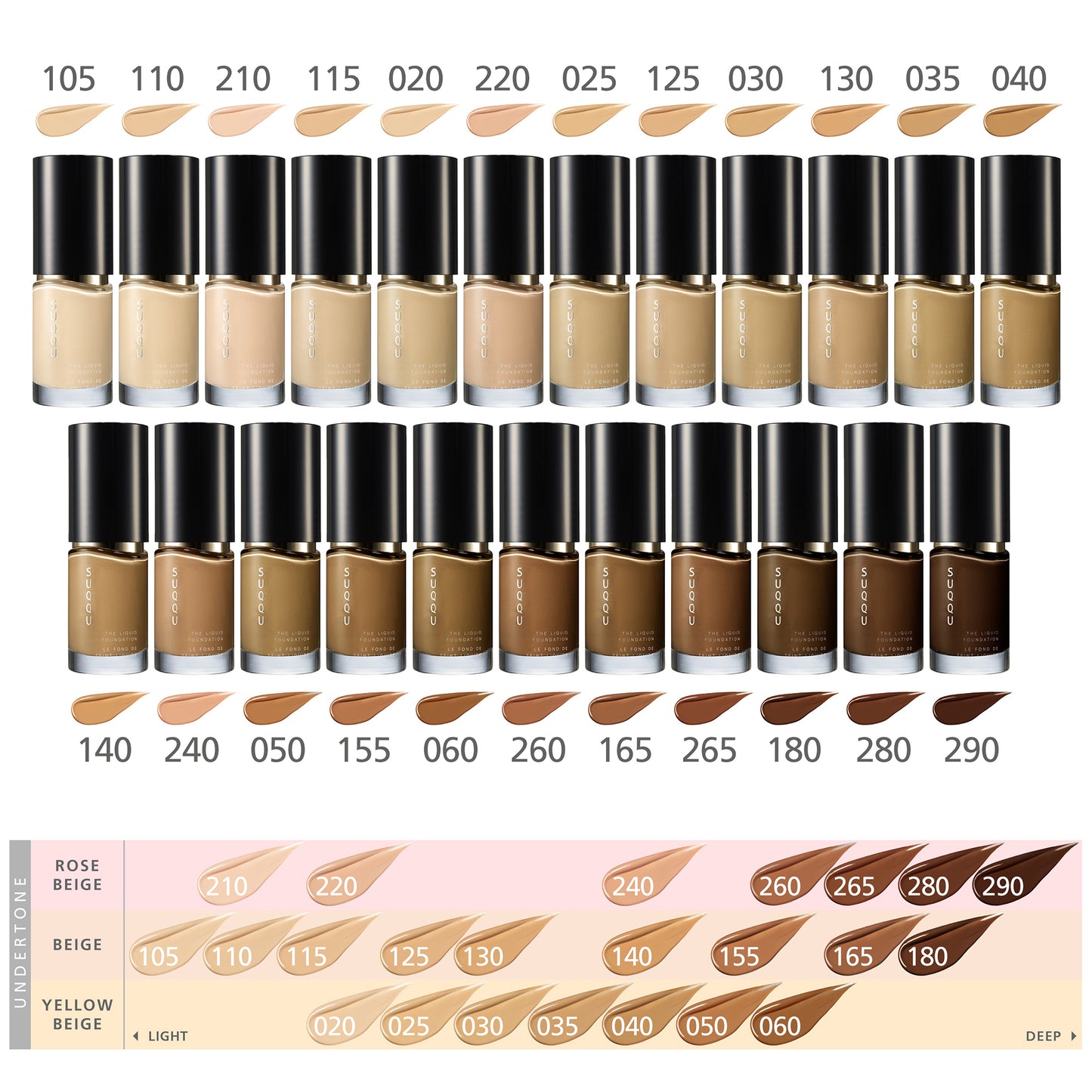 23 shade guide of SUQQU The Liquid Foundation the finest Japanese base make up.