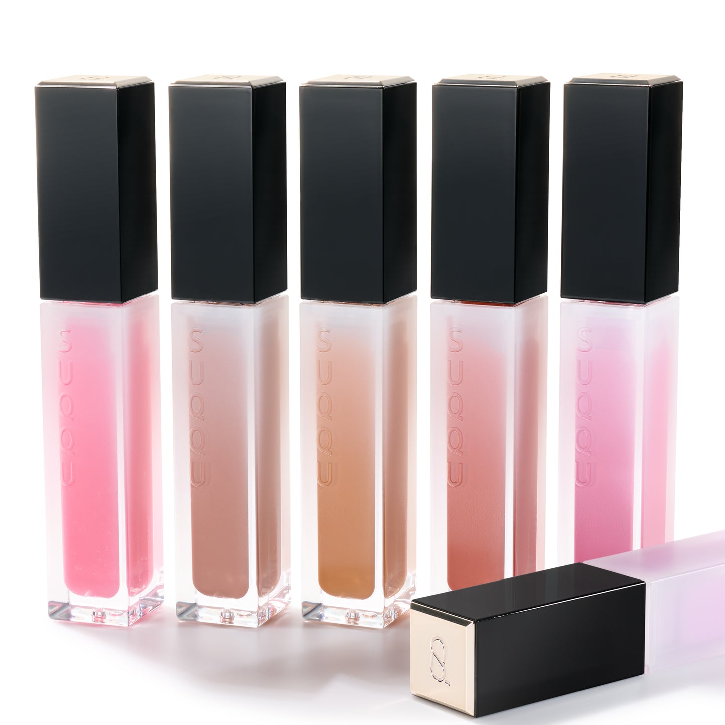 Six shades of SUQQU Treatment Wrapping Lip colour product close up