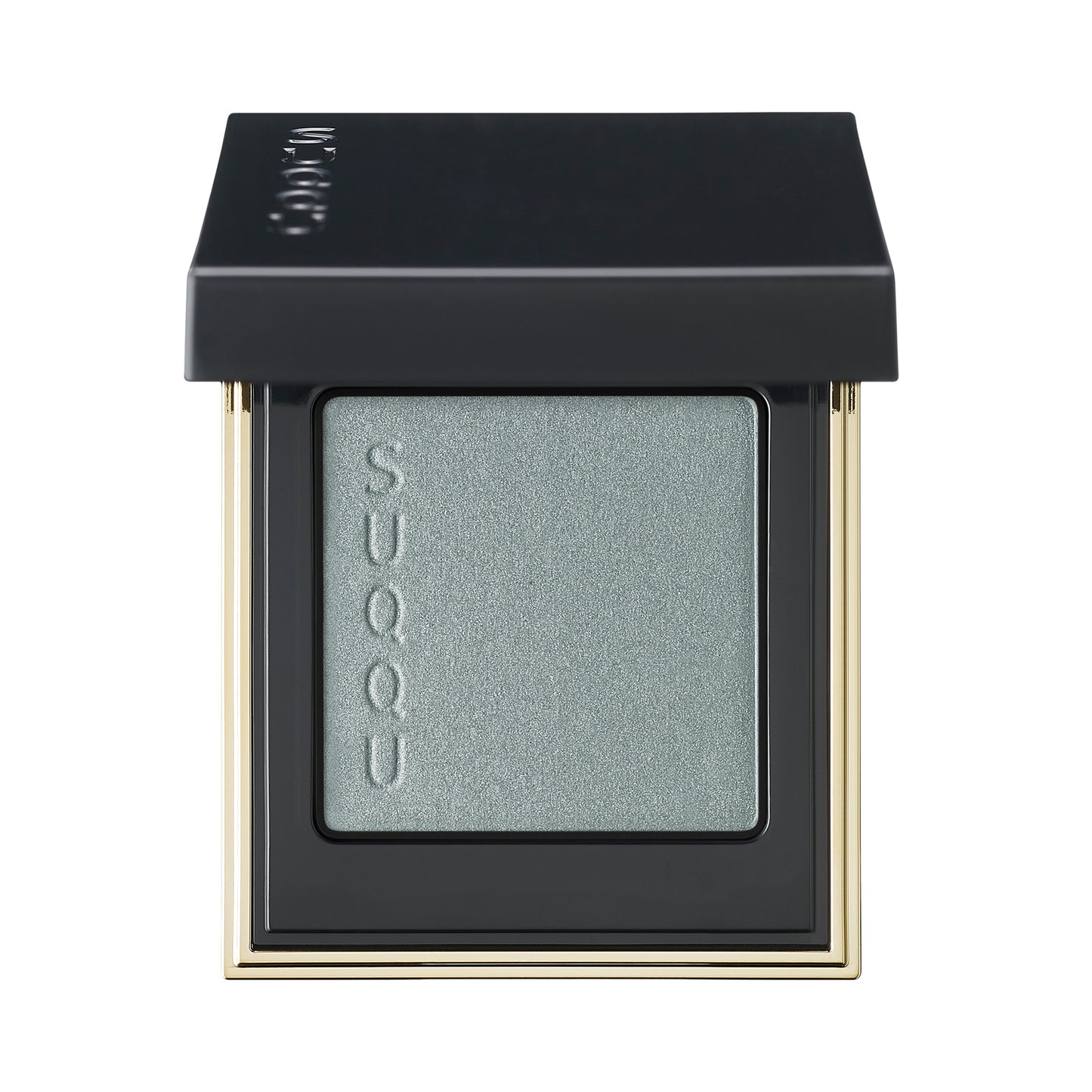 SUQQU Tone Touch Eyes 03 turquoise blue single eyeshadow make up palette product with lid open on plain background.