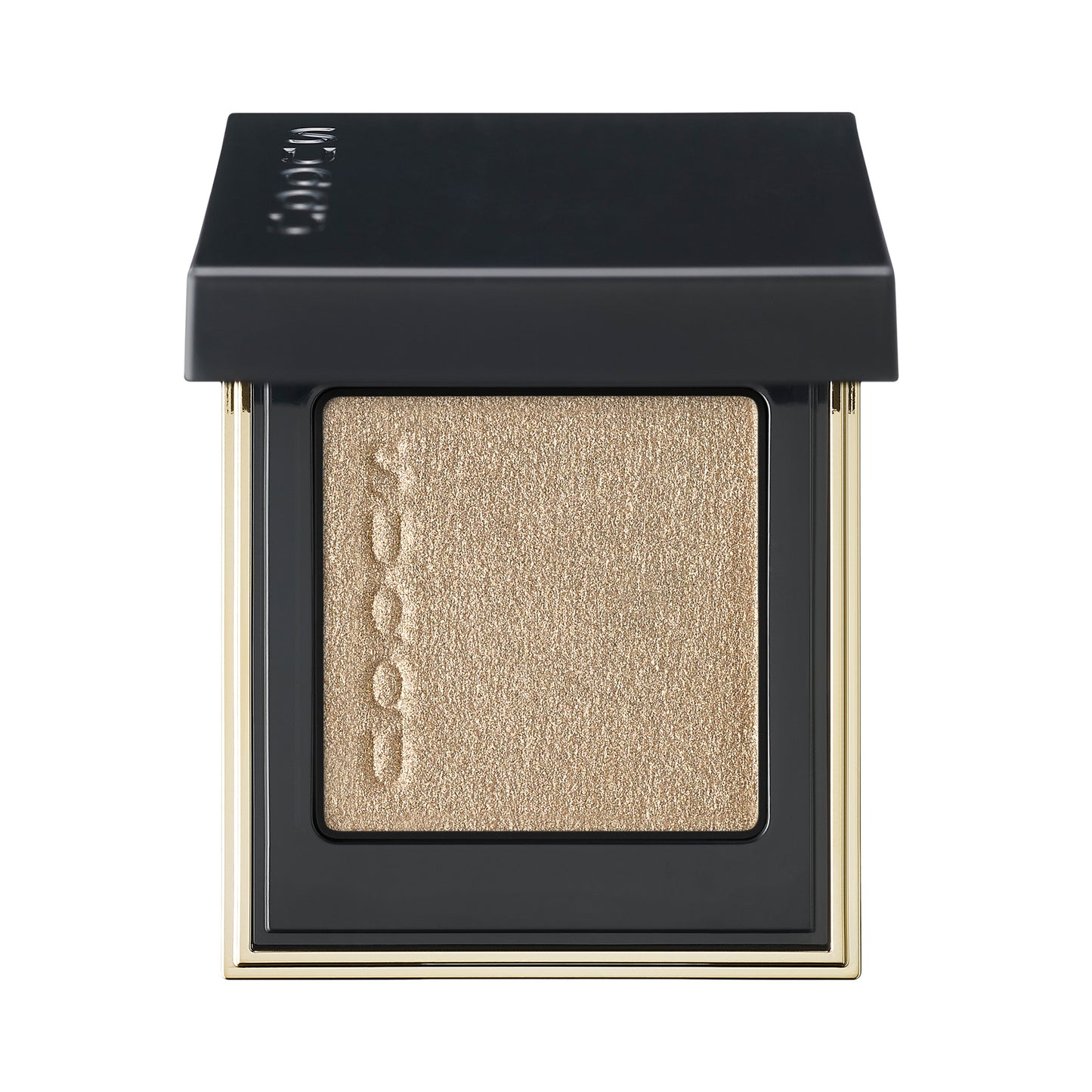 SUQQU Tone Touch Eyes 06 dusty gold single eyeshadow make up palette product with lid open on plain background.