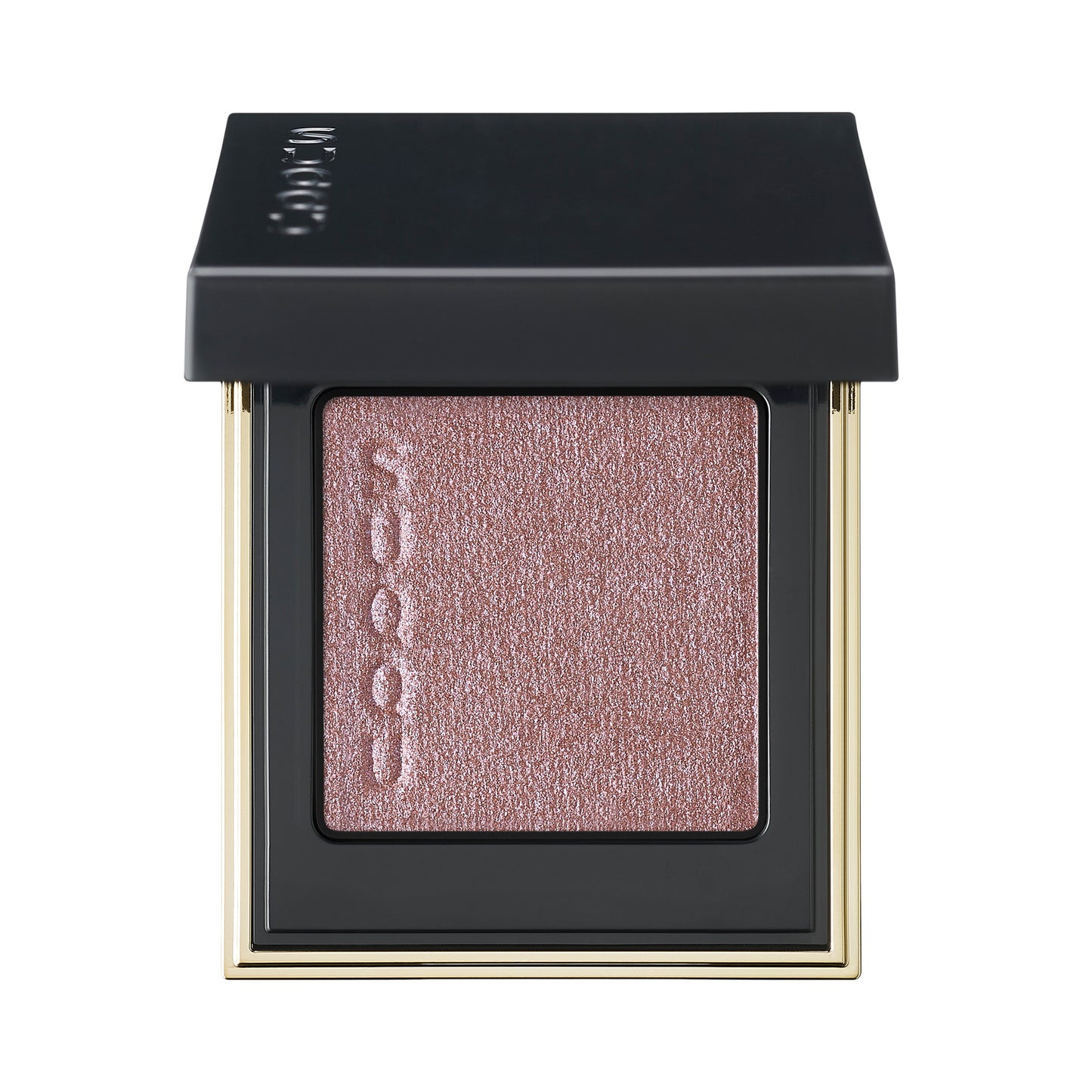 SUQQU Tone Touch Eyes 07 smoky pink single eyeshadow make up palette product with lid open on plain background.