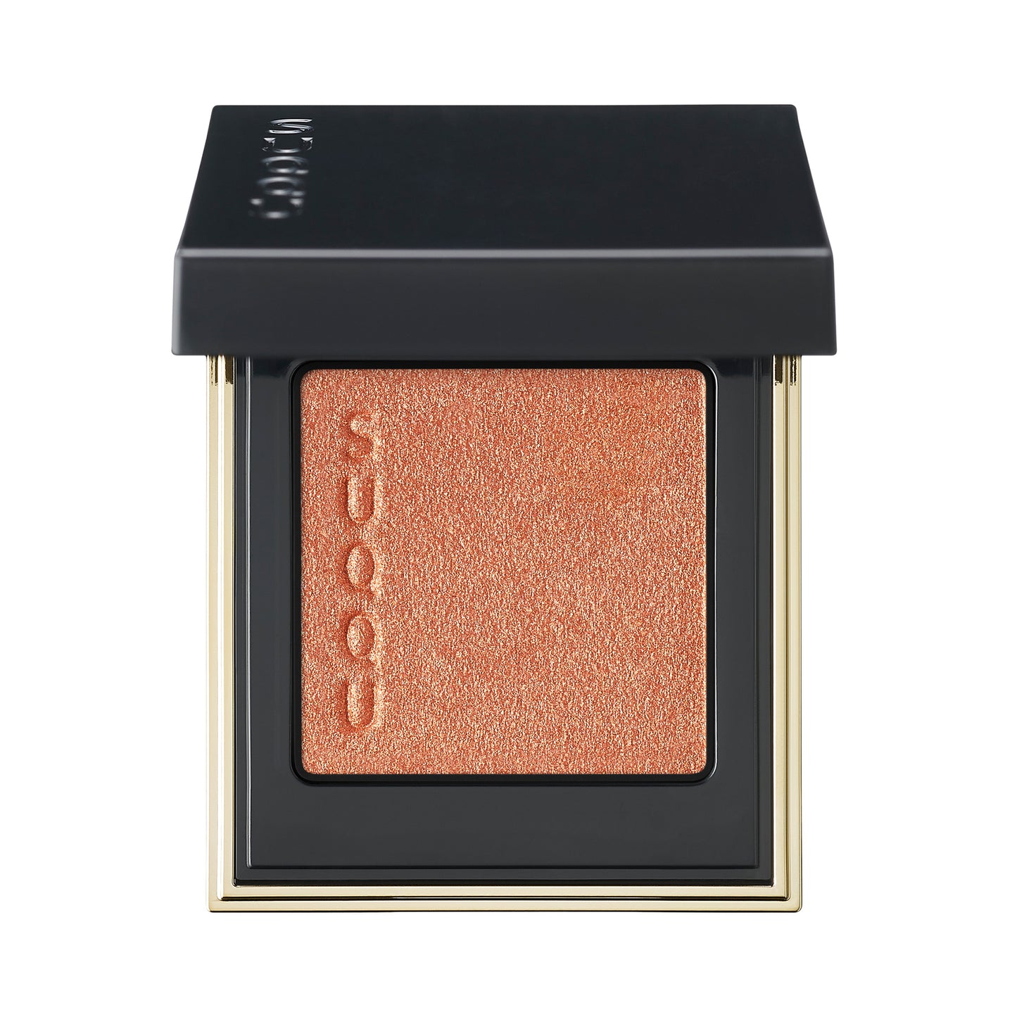 SUQQU Tone Touch Eyes 11 orange gold single eyeshadow make up palette product with lid open on plain background.