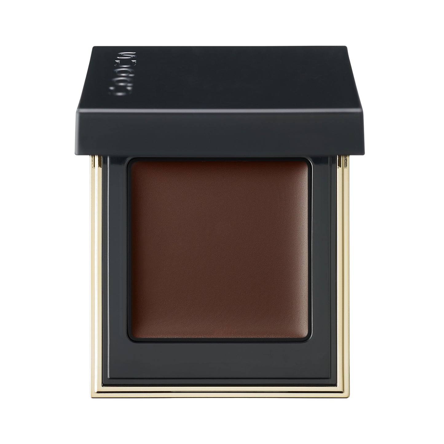 SUQQU Tone Touch Eyes 113 dark brown single eyeshadow make up palette product with lid open on plain background.