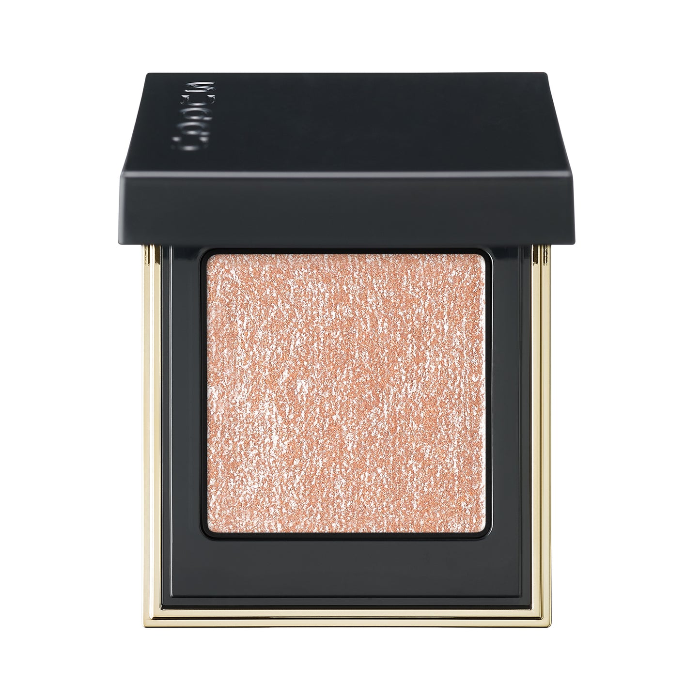 SUQQU Tone Touch Eyes 12 sparkling rose gold single eyeshadow make up palette product with lid open on plain background.