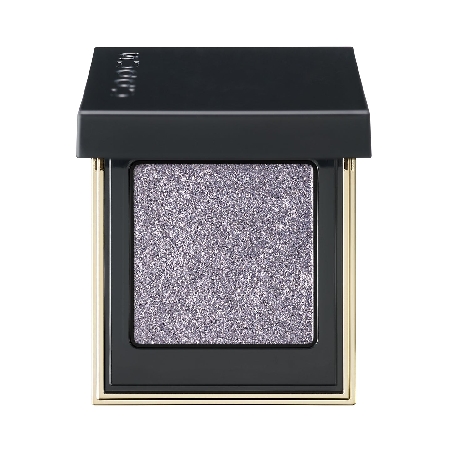 SUQQU Tone Touch Eyes 15 smoky dusty purple shimmer single eyeshadow make up palette product with lid open on plain background.