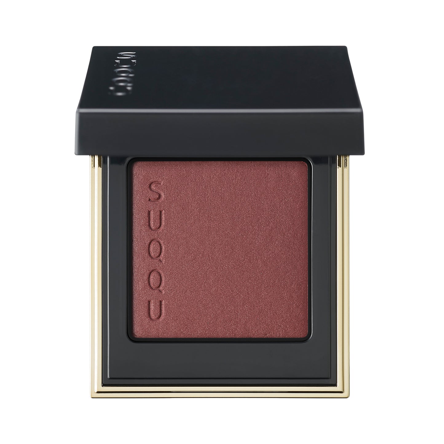 SUQQU Tone Touch Eyes 17 burgundy red brown single eyeshadow make up palette product with lid open on plain background.