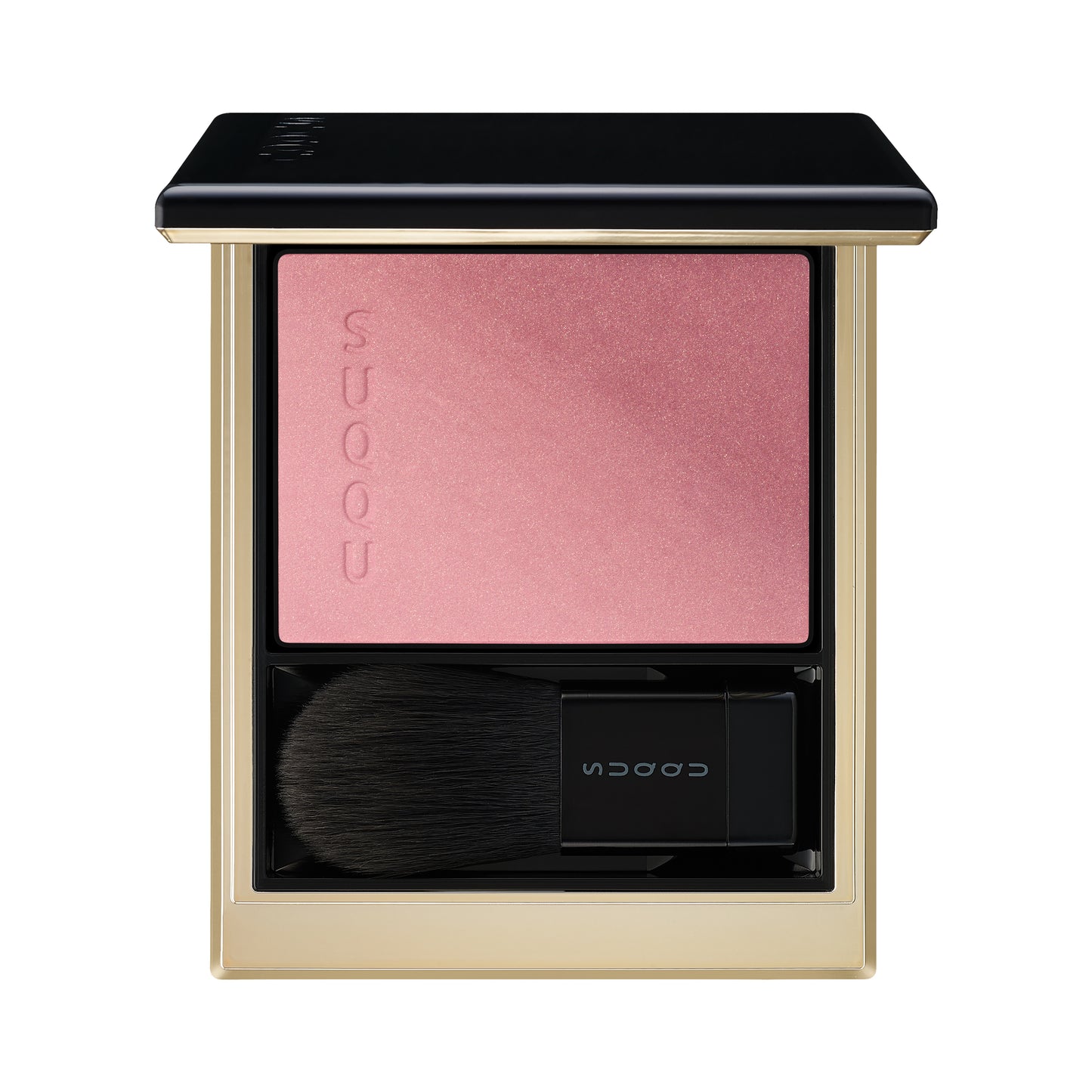 SUQQU Blurring Color Blush 04 Dusty Pink duo-tone luxury creamy Japanese make up blusher palette open on plain background.