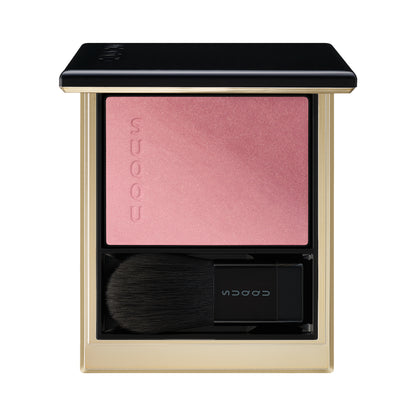 SUQQU Blurring Color Blush 04 Dusty Pink duo-tone luxury creamy Japanese make up blusher palette open on plain background.