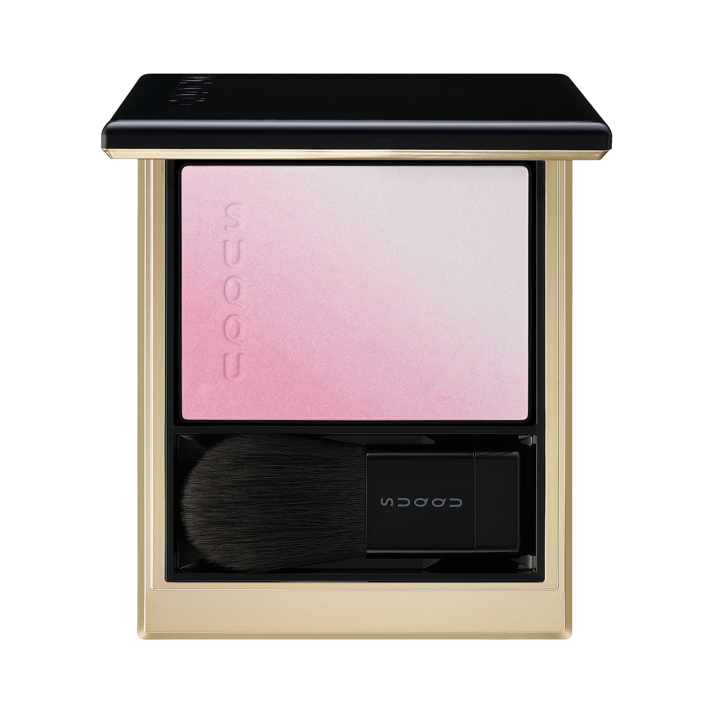 SUQQU Blurring Color Blush 06 Bluish Pink duo-tone luxury creamy Japanese make up blusher palette open on plain background.