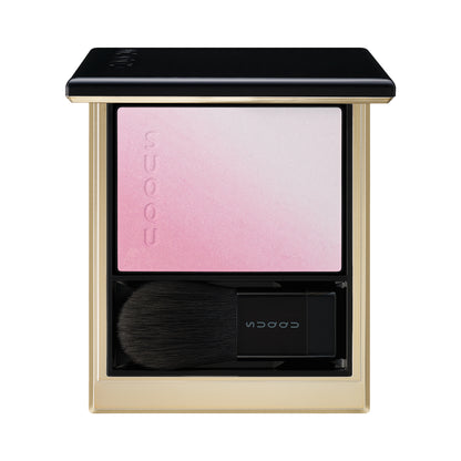 SUQQU Blurring Color Blush 06 Bluish Pink duo-tone luxury creamy Japanese make up blusher palette open on plain background.