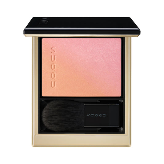 SUQQU Winter Collection 2025 Blurring Color Blush 112 pink orange toned cheek blushers palette open on plain background.