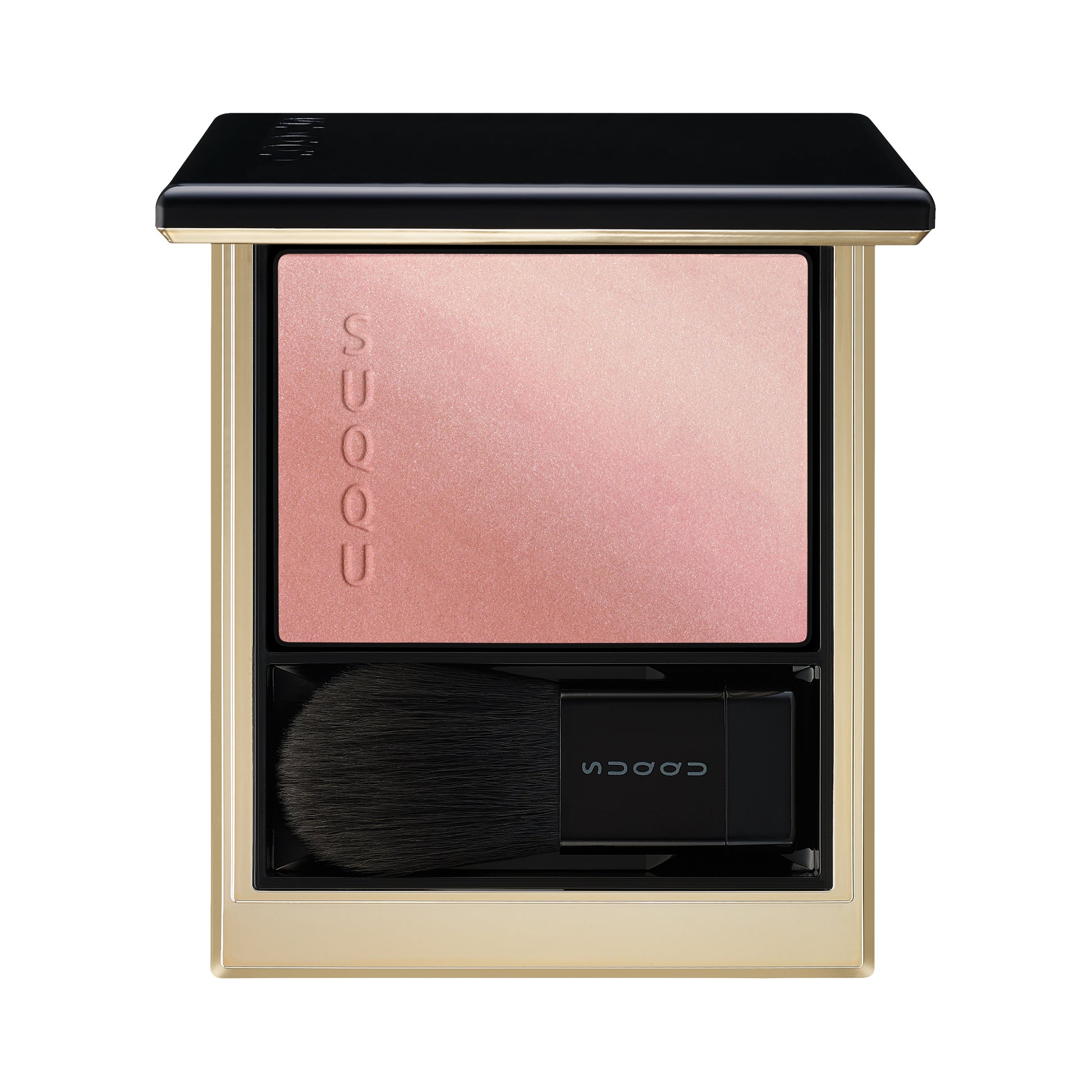 SUQQU Blurring Color Blush 114 palette open showing cheek blusher and highlighter in beautiful coral pink colour.