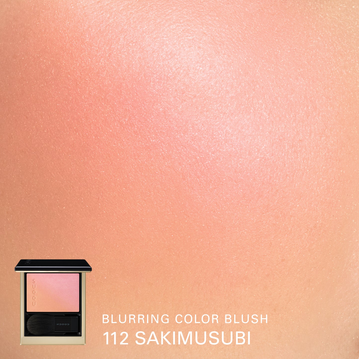 SUQQU Winter Collection 2025 Blurring Color Blush 112 Sakimusubi pink orange toned cheek blusher palette open with model cheek close up colour swatch.