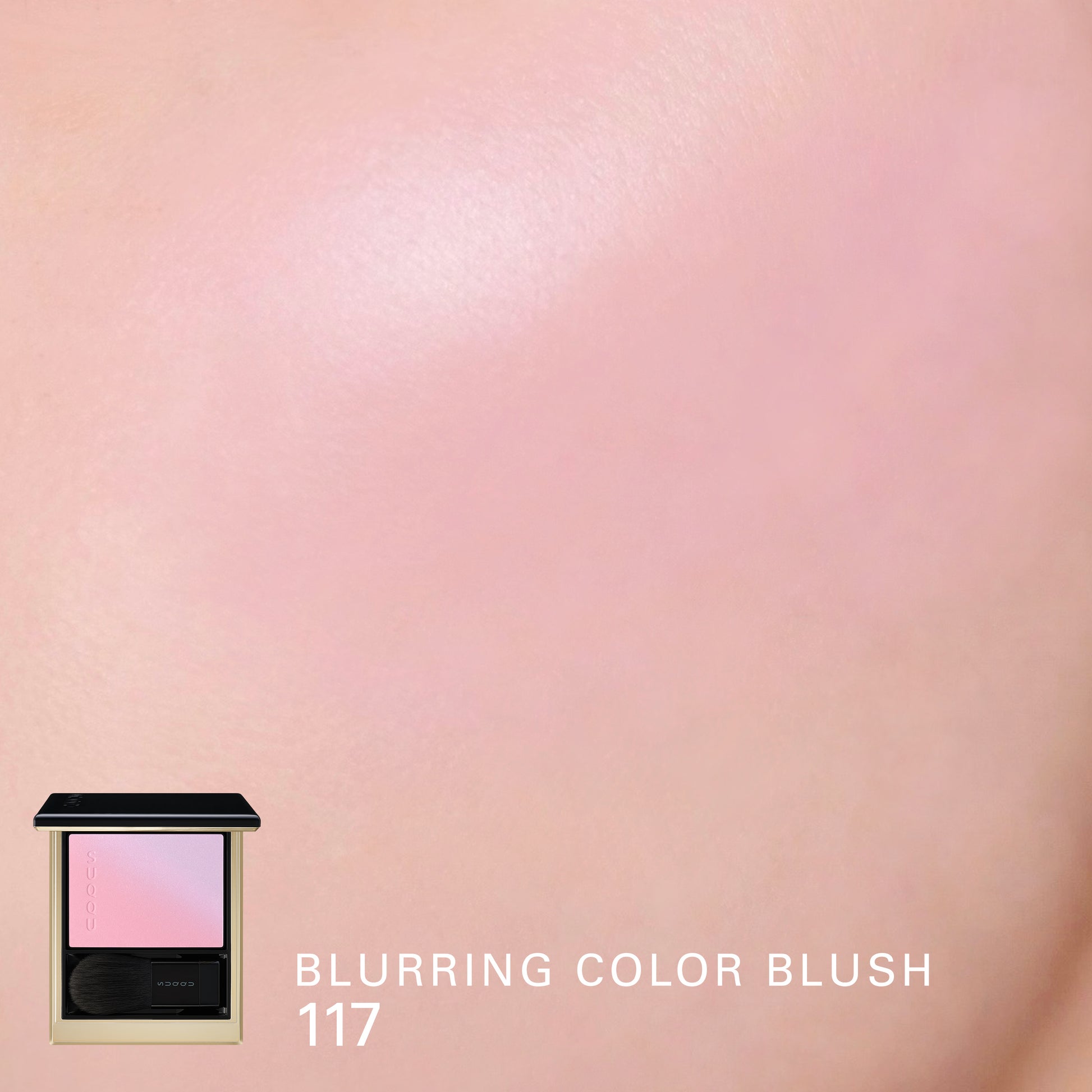 SUQQU Blurring Color Blush 117 gorgeous coral purple and lilac gradiant cheek blusher and highlighter. Colour shown on cheek closeup.