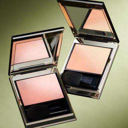 SUQQU 2026 Pre-Summer Collection two Blurring Color Blush cheek blusher and highlighter palettes open in stunning pink 114 and flattering coral gold 115.