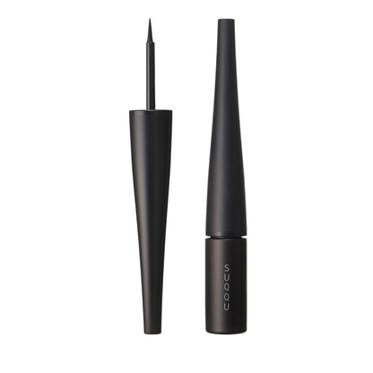 SUQQU Color Ink Liquid Eyeliner 01 black make up product with cap open and felt tip on a plain background.