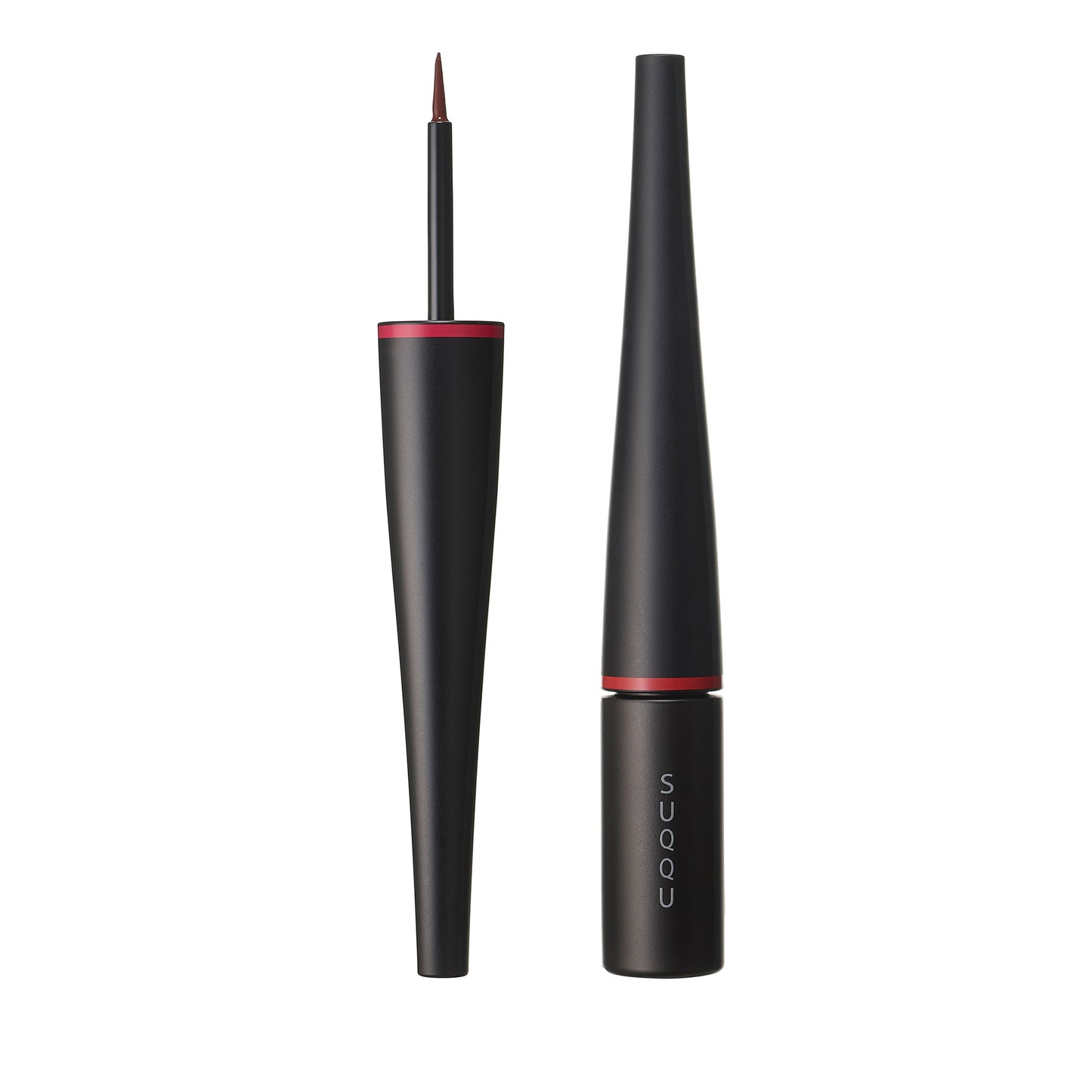 SUQQU Color Ink Liquid Eyeliner 03 red make up product with cap open and felt tip on a plain background.