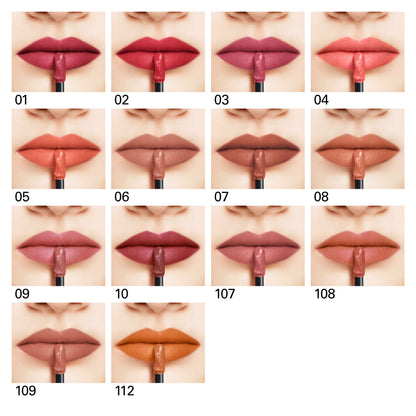 SUQQU Comfort Lip Fluid Fog semi-matte lip guide shades 01 to 112.