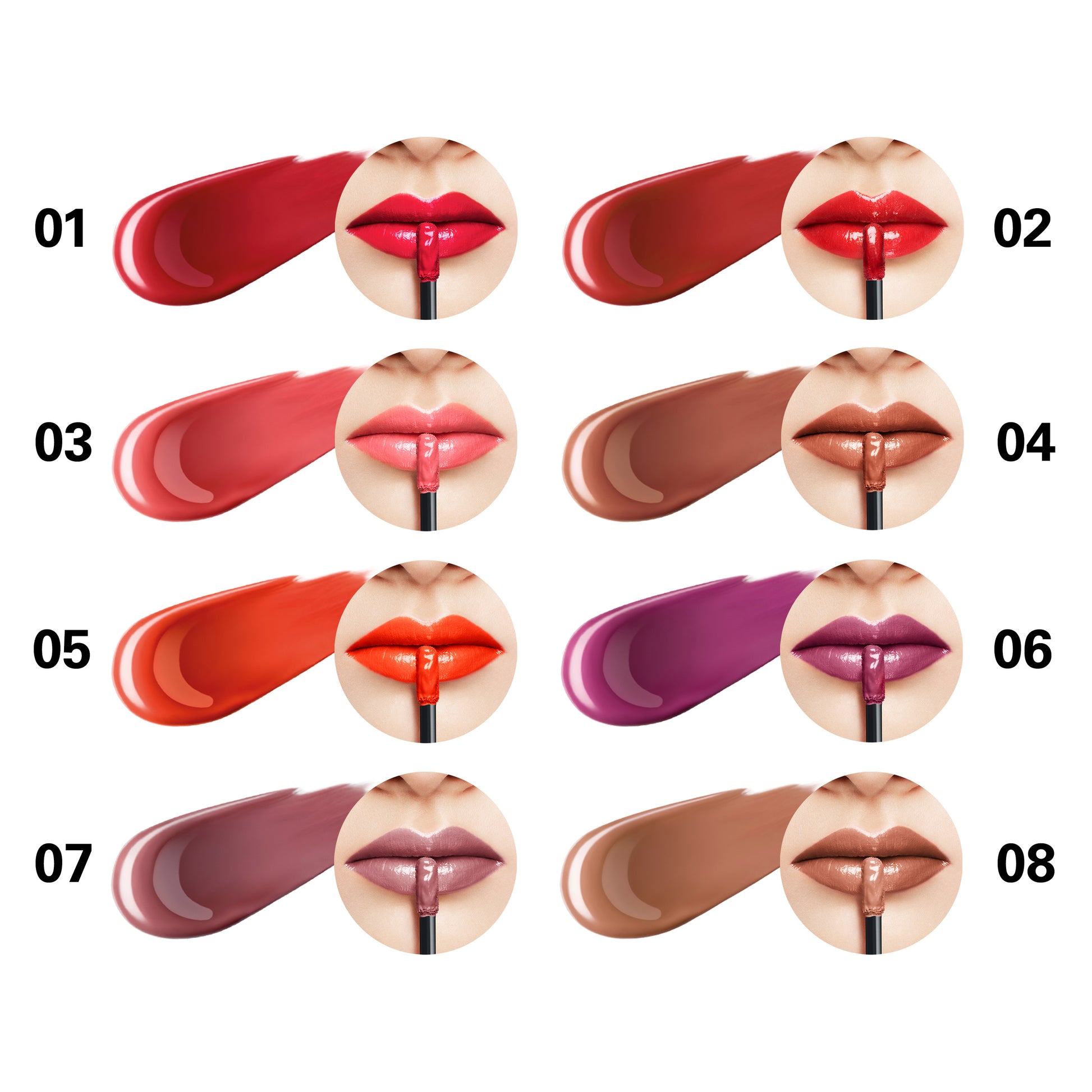 SUQQU Comfort Lip Fluid Glow in multiple colours with swatch guide with lip colours