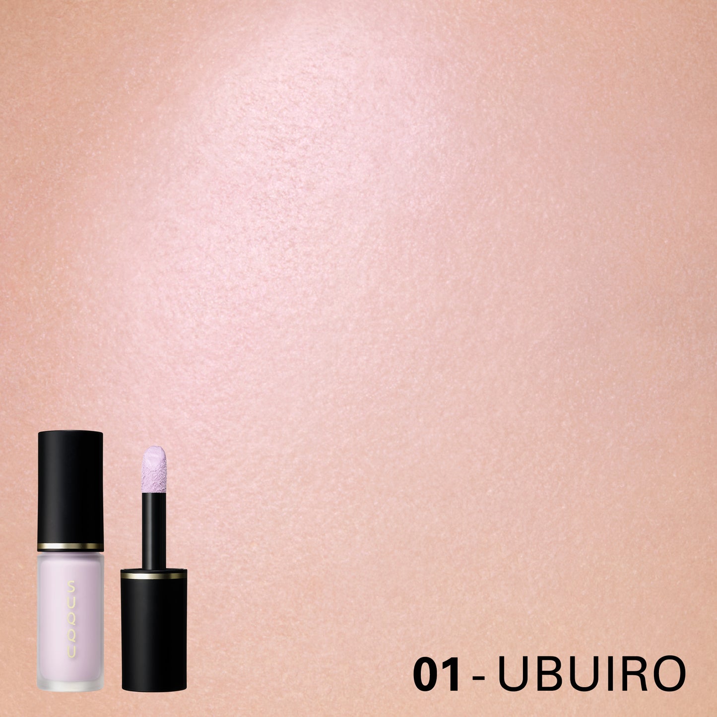 SUQQU Complexion Face Color 01 Ubuiro pale purple liquid blusher product standing with cheek wear closeup.