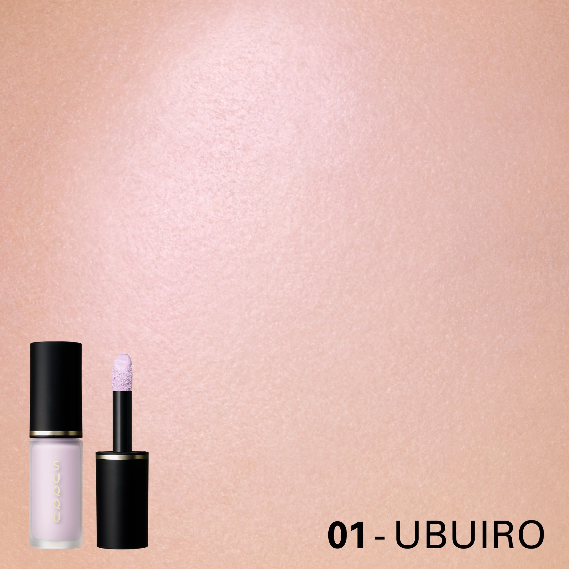 SUQQU Complexion Face Color 01 Ubuiro pale purple liquid blusher product standing with cheek wear closeup.