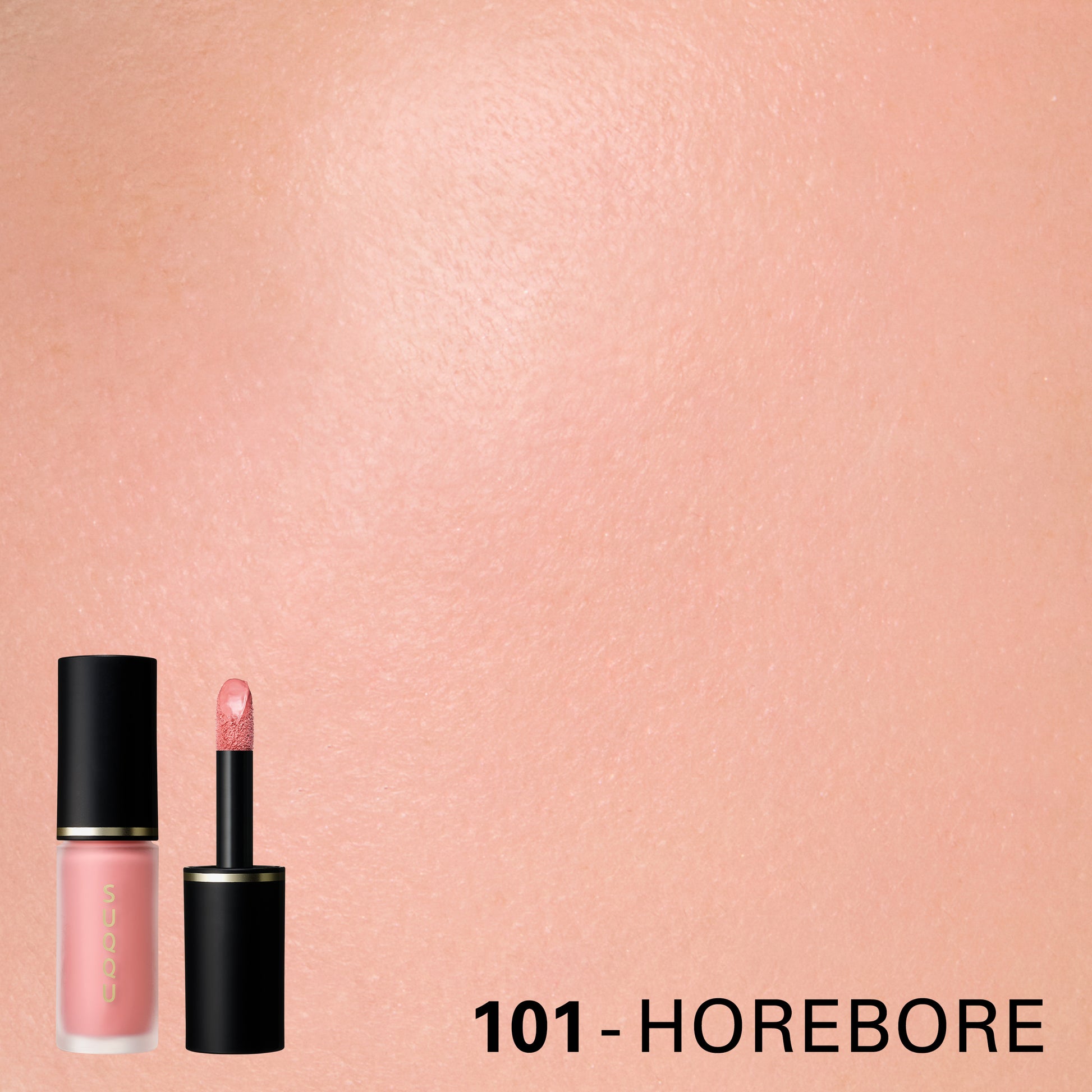 SUQQU Complexion Face Color 101 Horebore liquid blusher product standing with cheek wear closeup.