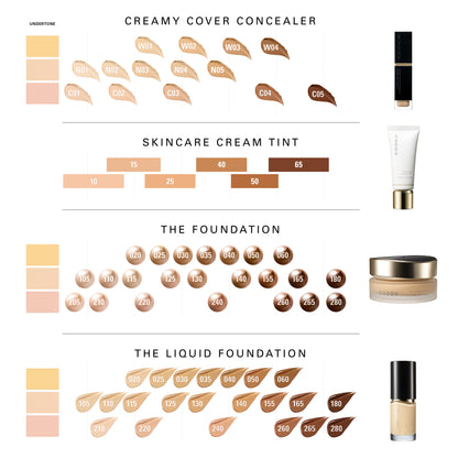 SUQQU Creamy Cover Concealer product shade map guide with other base makeup products.