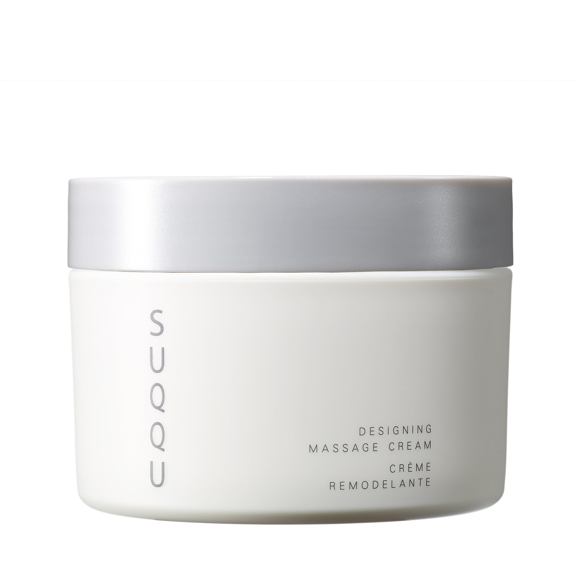SUQQU Designing Massage Cream 100g skincare product tub on plain background.