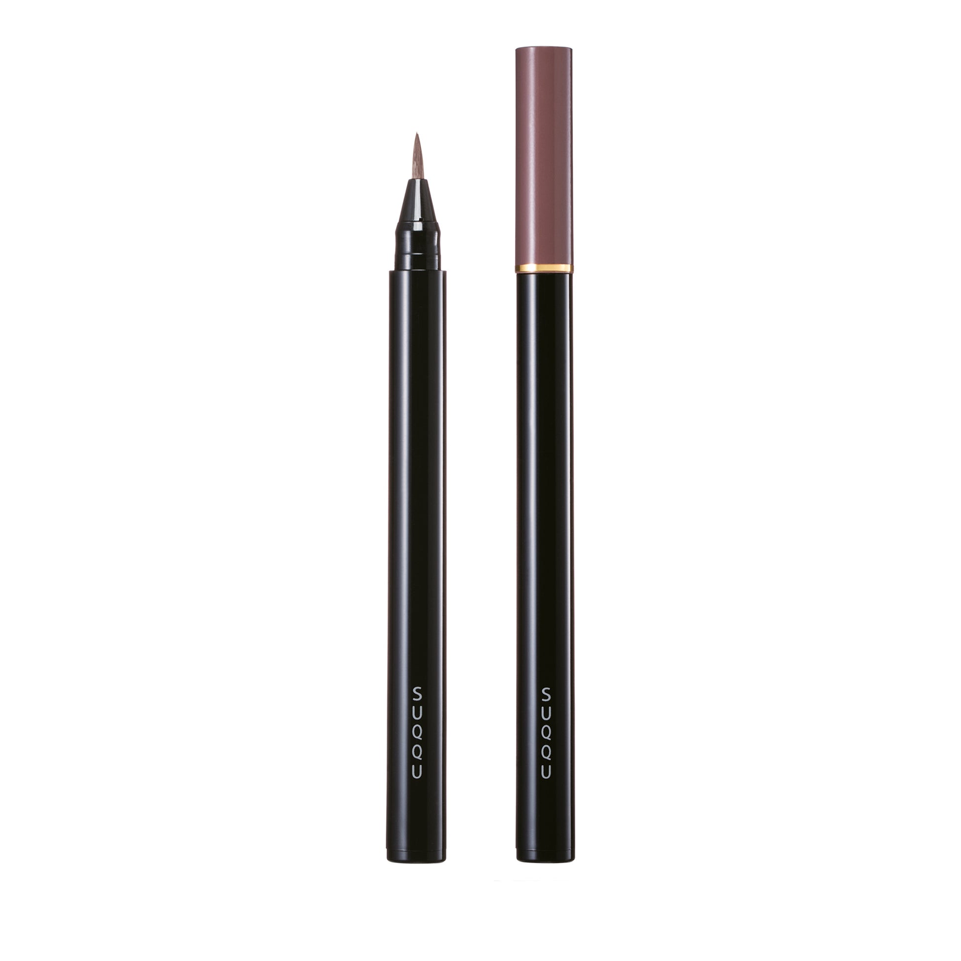 SUQQU Framing Eyebrow Liquid Pen 02 Brown eyebrow make up product with cap on and off.