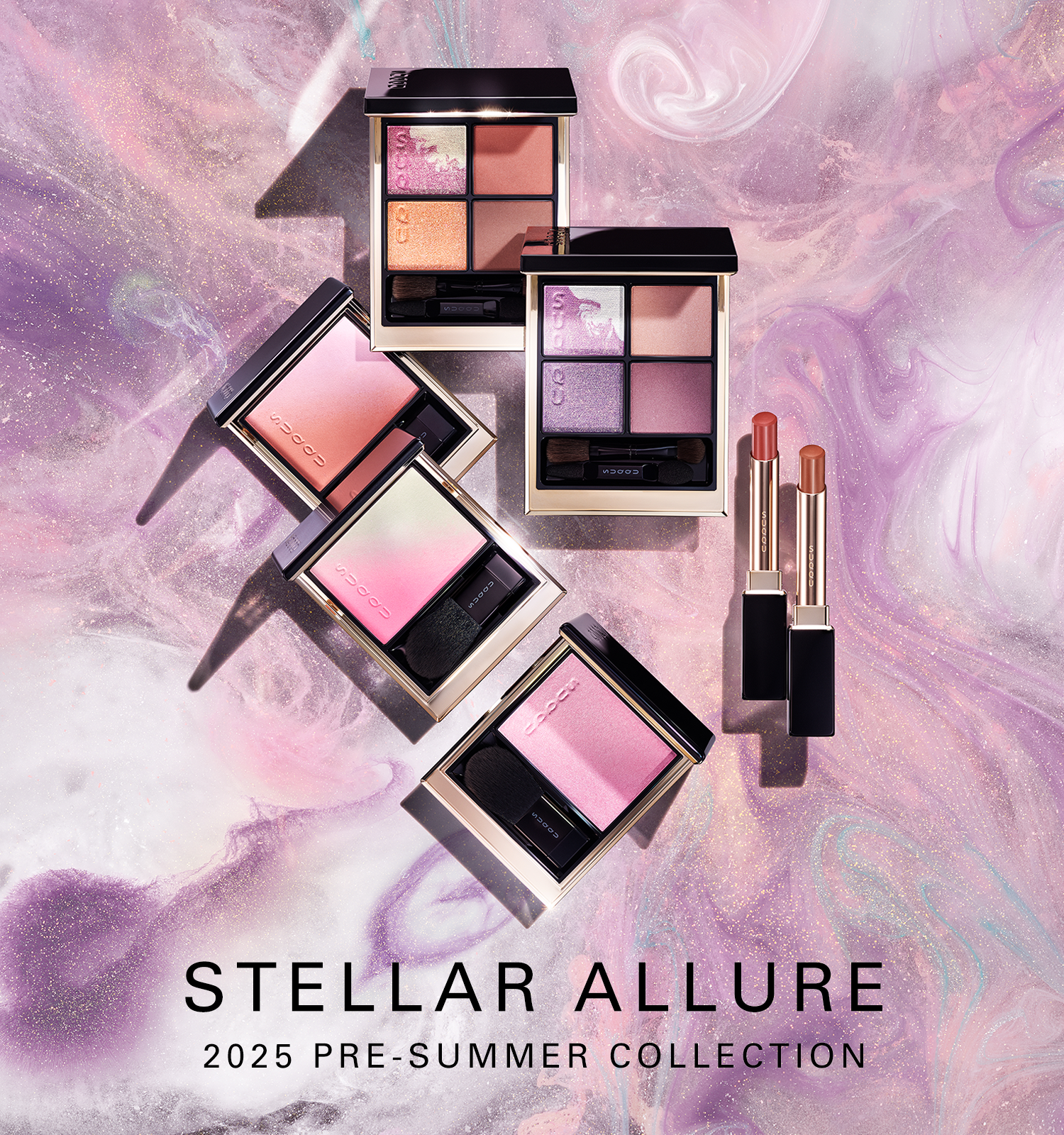 Stellar Allure 2025 Pre-Summer Collection with colourful makeup products grouped together