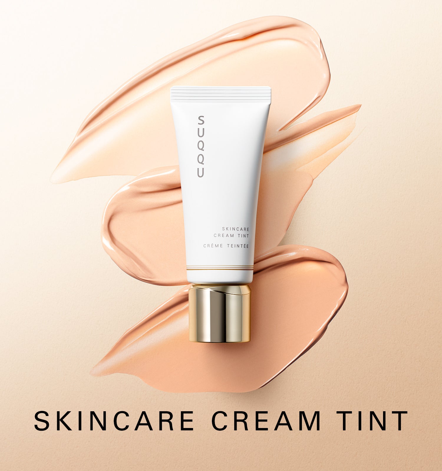 SUQQU Skincare Cream Tint foundation tube with colour texture swatches.