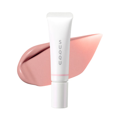 SUQQU 2025 Holiday Collection makeup kit Shunka soft pink liquid blush tube with texture colour swatch background.