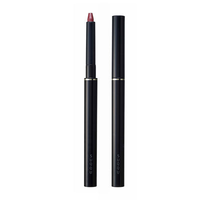 SUQQU Lip Defining Pencil 04 purple red lip colour product on plain background with cap on and off.