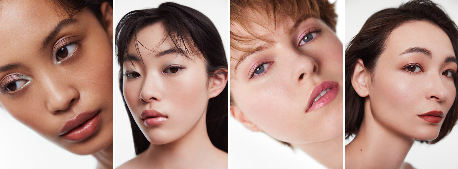 SUQQU Mono Look Eyes eyeshadow colours shown on collage of 4 female models.